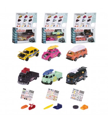 Majorette Volkswagen The Originals Set 2 pz, 3 asst., accessori e stickers inclusi