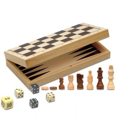 3 Giochi Riuniti - Scacchi, Dama e Backgammon in Legno