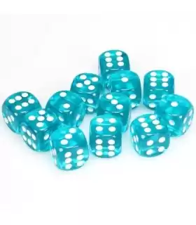 Set di Dadi 12D6 Trasparente (Ciano, Bianco)
