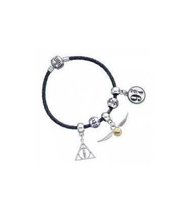 Set di Ciondoli di Harry Potter- Braccialetto Nero in Pelle/Doni della Morte/Boccino/Binario/2 perli