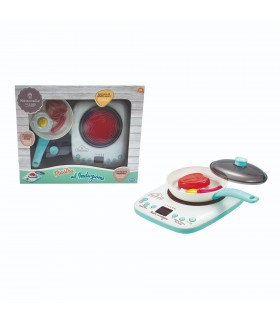 Maisonelle - Piastra Ad InduzioneSet piastra ad induzione luci e suoni con accessori: 1 padella con coperchio, 3 alimenti