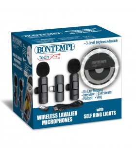 2  Microfoni Wireless Lavalier con Anello Luminoso da Selfie