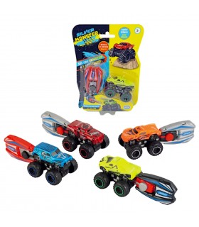 Silver Monster - Set Auto con lanciatoremonster a ruote libere con lanciatore, SCOCCA IN METALLO 