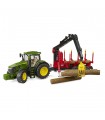  Trattore John Deere 7R 350 con benna e rimorchio trasporto tronchi