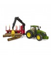  Trattore John Deere 7R 350 con benna e rimorchio trasporto tronchi
