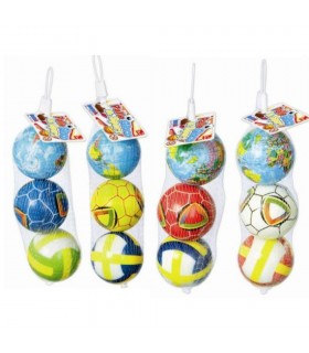 3 Palline Pu 6,3 Cm 1 Globo+2 Sport In Rete