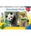 3 Puzzle da 49 Pezzi - Panda, Tigre e Leone