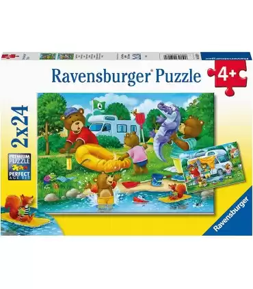 2 Puzzle da 24 Pezzi - Famiglia di Orsi Va in Campeggio