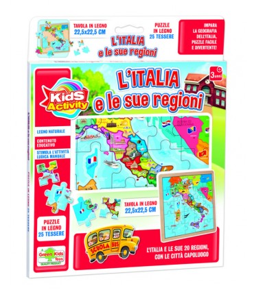 Puzzle da 25 Pezzi in Legno - Kids Activity: l'Italia e Le Sue Regioni