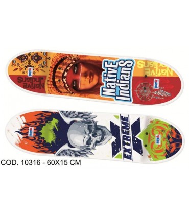 SKATEBOARD LEGNO 60X15 CM - 2 DISEGNI ASSORTITI
