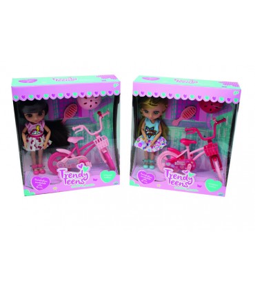 Trendy Teens - Mini Fashion con biciclettabambolina cm 16 con bicicletta, caschetto  e spazzola per 