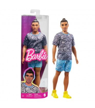Ken Fashionistas T Shirt Paisley e Capelli Raccolti
