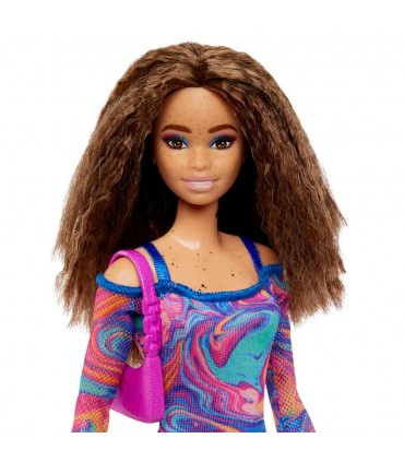 Barbie - Fashionistas: Abito Fantasia Marmorizzata Capelli Frisé