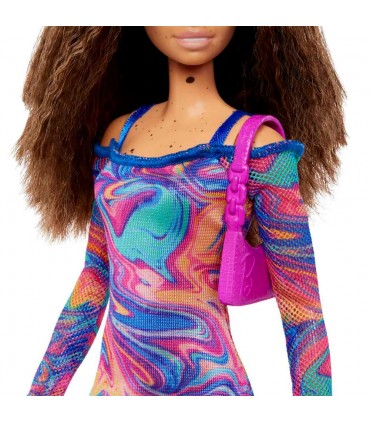 Barbie - Fashionistas: Abito Fantasia Marmorizzata Capelli Frisé