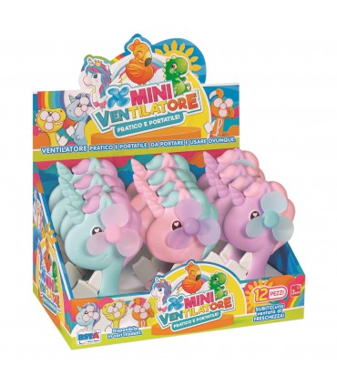 MINI VENTILATORE UNICORNO 3 COLORI ASS. IN DISPLAY 12 PZ