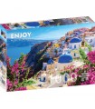Puzzle da 1000 Pezzi - Santorini View with Flowers, Greece