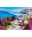 Puzzle da 1000 Pezzi - Santorini View with Flowers, Greece