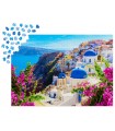 Puzzle da 1000 Pezzi - Santorini View with Flowers, Greece