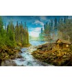 Puzzle 1000 pezzi A Log Cabin by the Rapids